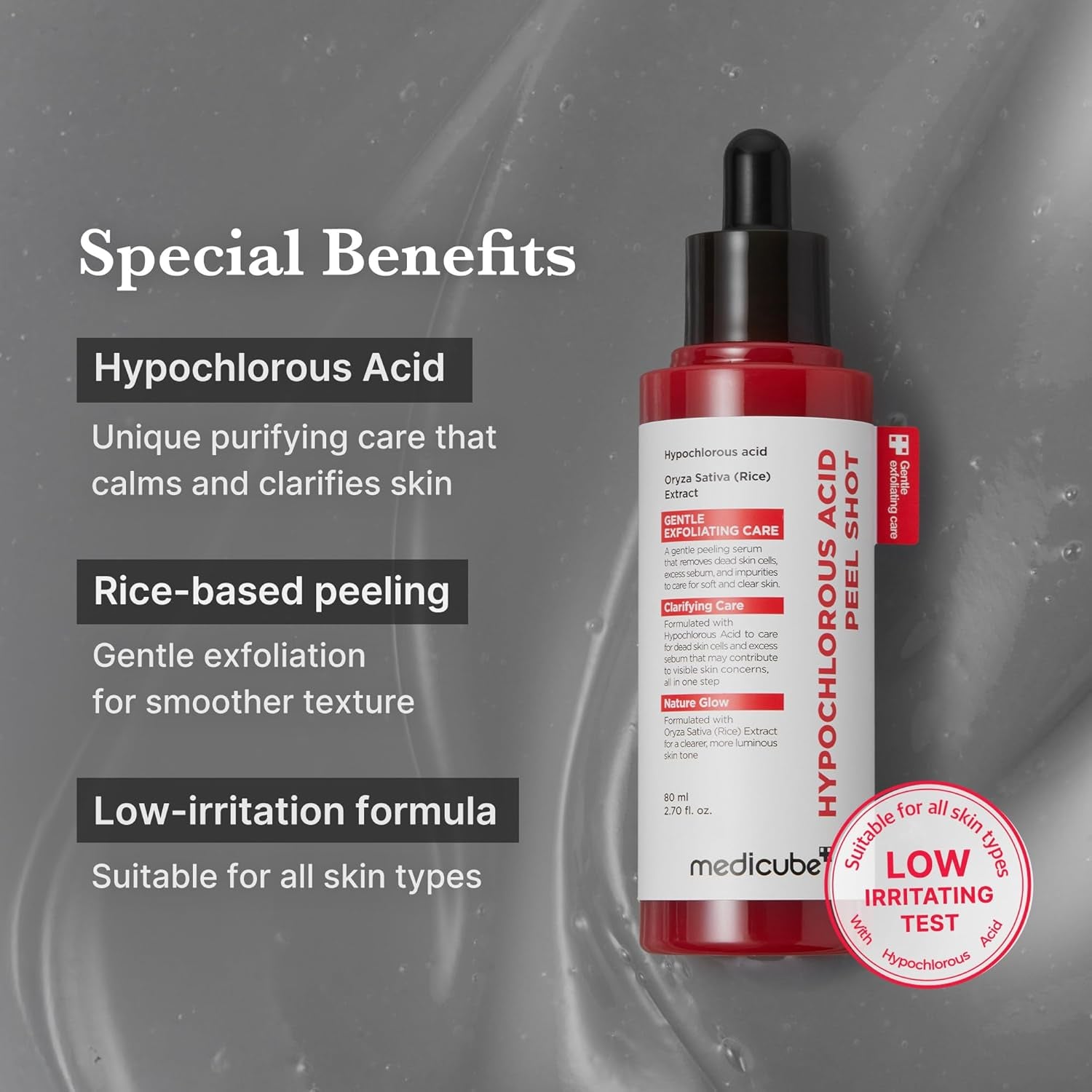Hypochlorous Acid Rice Peel Shot | Gentle Exfoliating Serum for Dead Skin Cells & Pore Care, Blackheads & Excess Sebum Control | Rice Extract, Panthenol for Hydrating & Smoothing Care